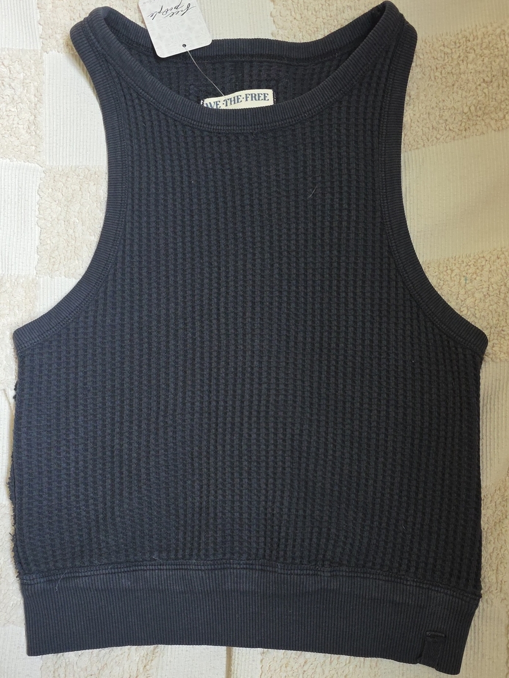NWT Free People Black Waffle-Knit Cropped Tank Smalll